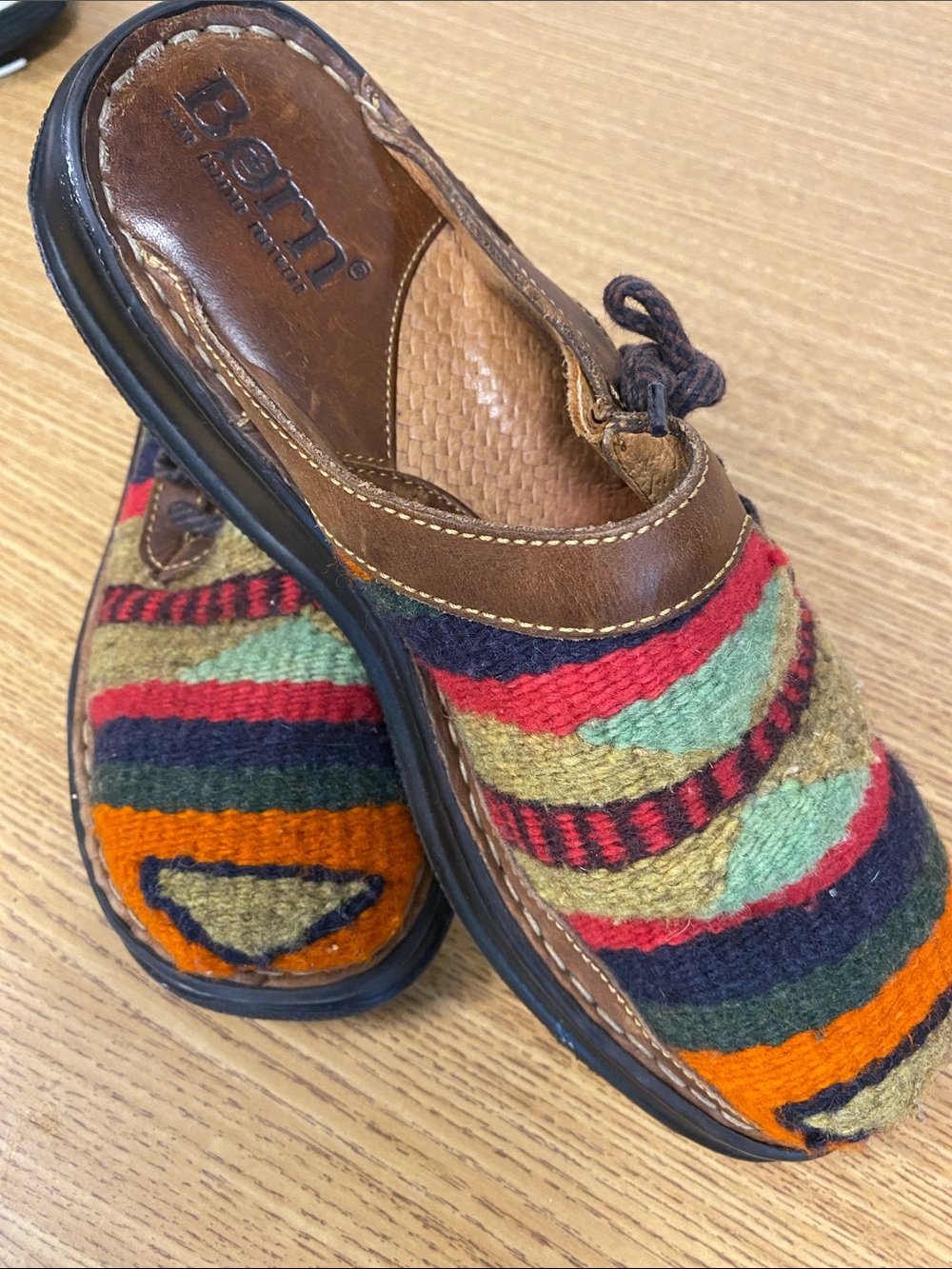 Born Multicolor Wool & Brown Leather Slip-On Blanket Clog
